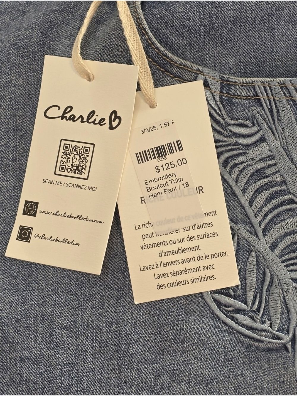 Charlie B Tulip Embroidered Bootcut Jeans 18 Boho Coastal - Picture 8 of 10